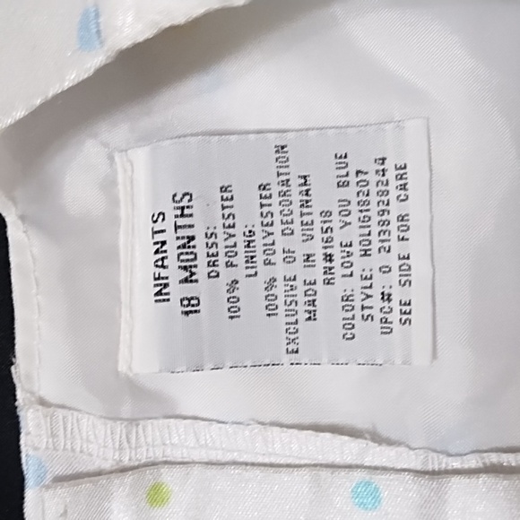 White dressy dress with light blue and green spots. 18 month - Picture 5 of 6